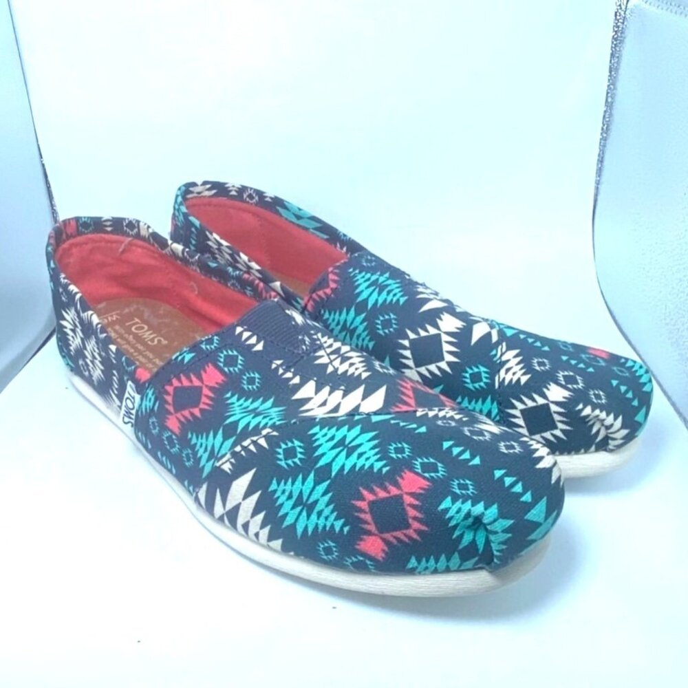 Toms Tribal Print Canvas Slip-On Shoes Womens Size 6‎ Vibrant Aztec Pattern